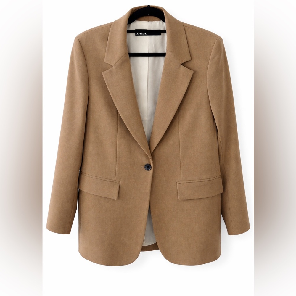 Zara Women's tan oversized Single-Button Blazer